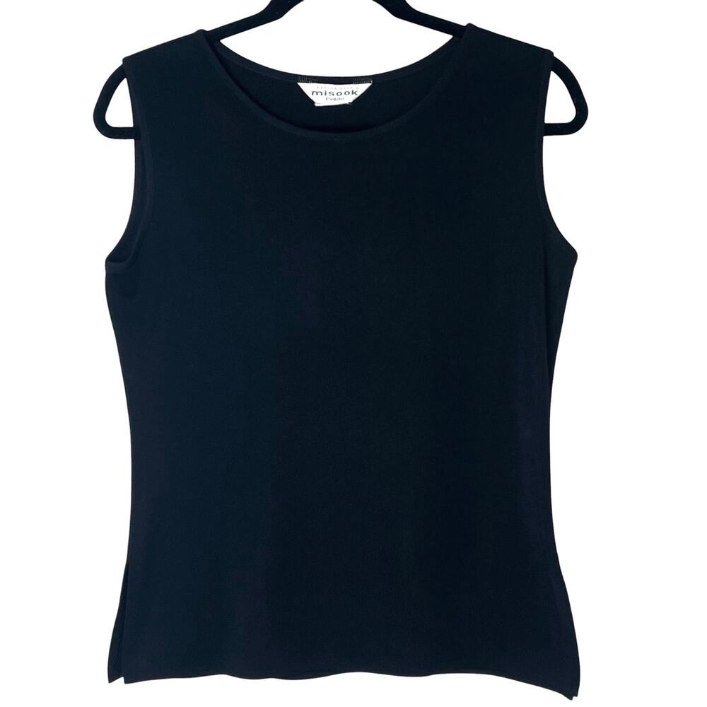 Exclusively Misook Petite Black Sleeveless Crew Neck Knit Top Minimalist Small